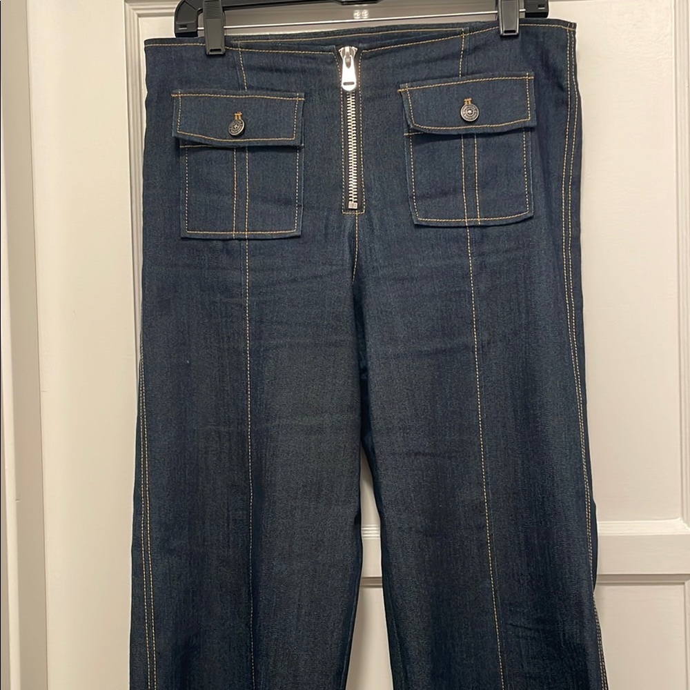 Cinq a Sept Blue Flare Wide Leg Jeans with Front Zipper